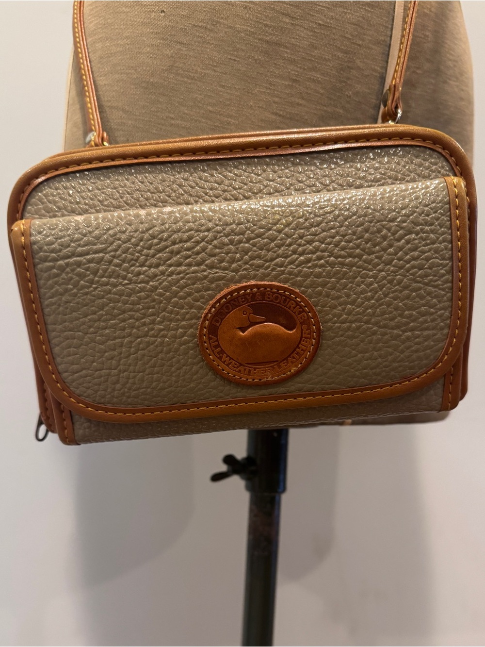 Dooney & Bourke Taupe Pebbled Leather Crossbody with Tan Trim
